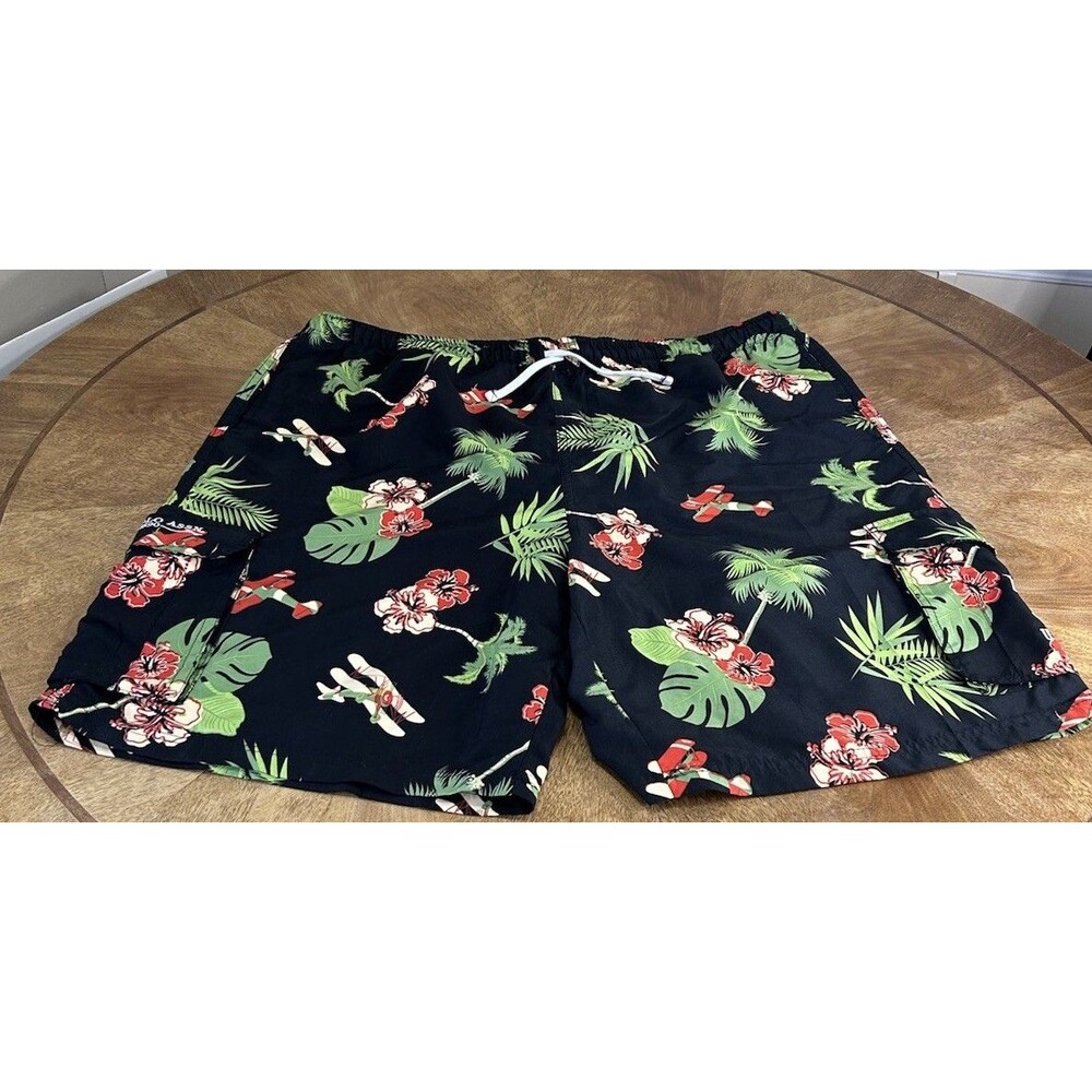 U.S. Polo Assn Swim Trunks Mens 3XL Tropical Hawaiian Print Black Mesh Shorts